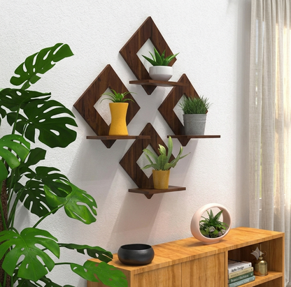 4-Tier Diamond Shape Floating Wall Shelves for Home Decor