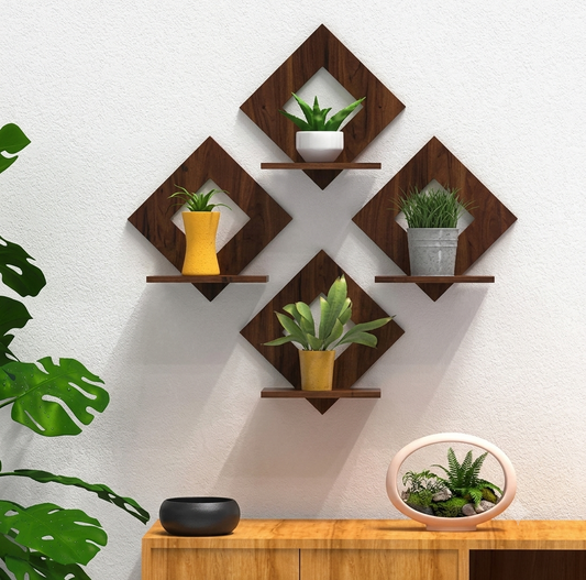 4-Tier Diamond Shape Floating Wall Shelves for Home Decor
