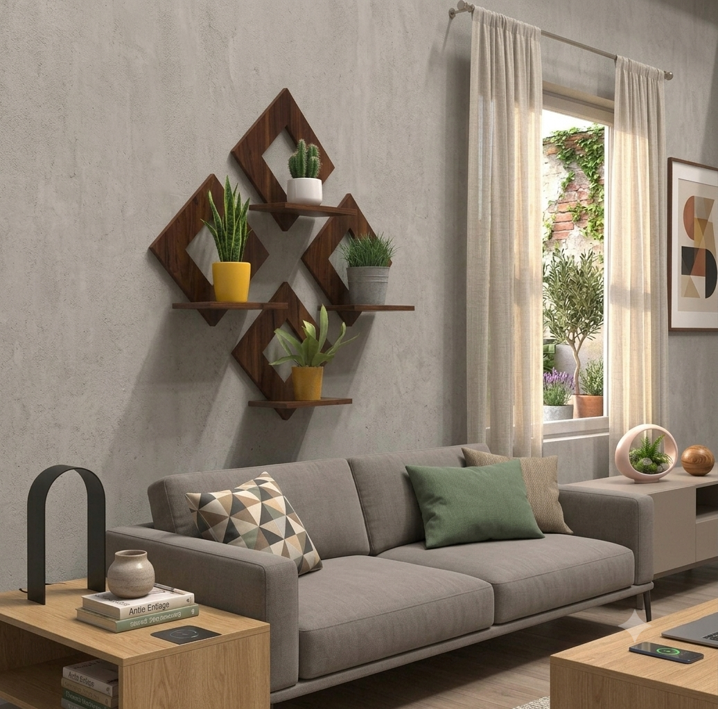 4-Tier Diamond Shape Floating Wall Shelves for Home Decor