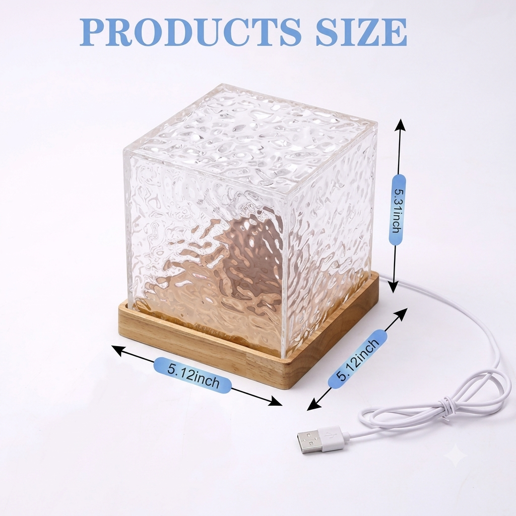 Ocean Wave Crystal Cube Night Light with Remote & Touch Control