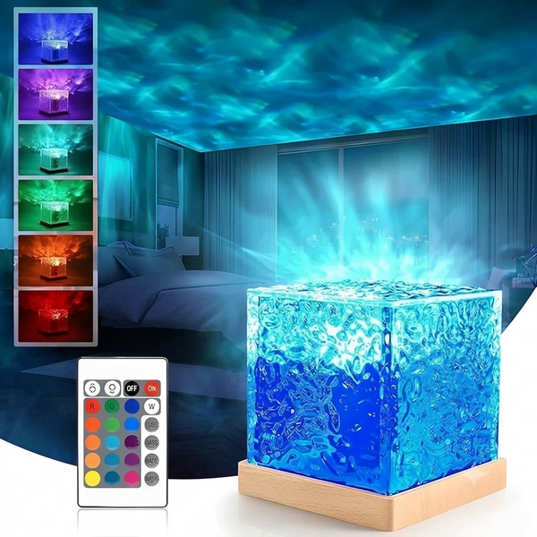 Ocean Wave Crystal Cube Night Light with Remote & Touch Control