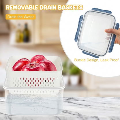 Stackable Fridge Containers with Drain Baskets