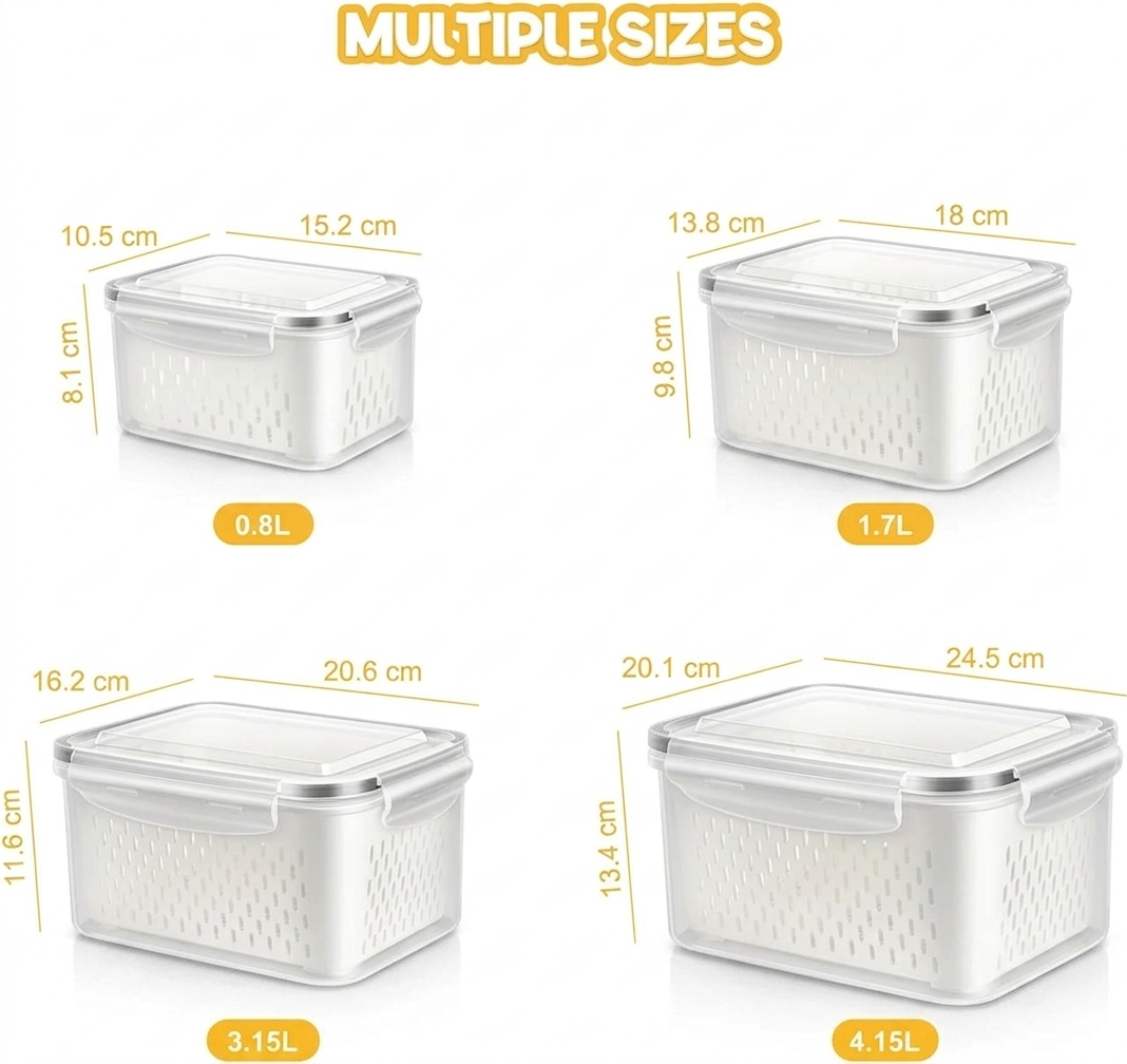 Stackable Fridge Containers with Drain Baskets