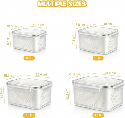 Stackable Fridge Containers with Drain Baskets